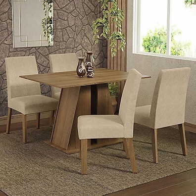Sala de Jantar Completa: Mesa e 4 Cadeiras Rustic Agnes