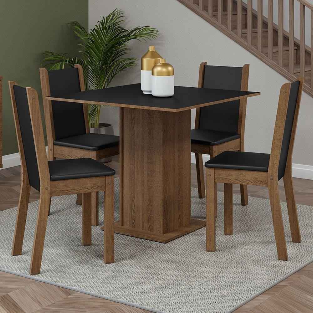 Sala de Jantar Completa: Mesa e 4 Cadeiras Rustic/Preto