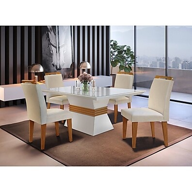 Sala de Jantar Completa: Mesa e 4 Cadeiras Veludo