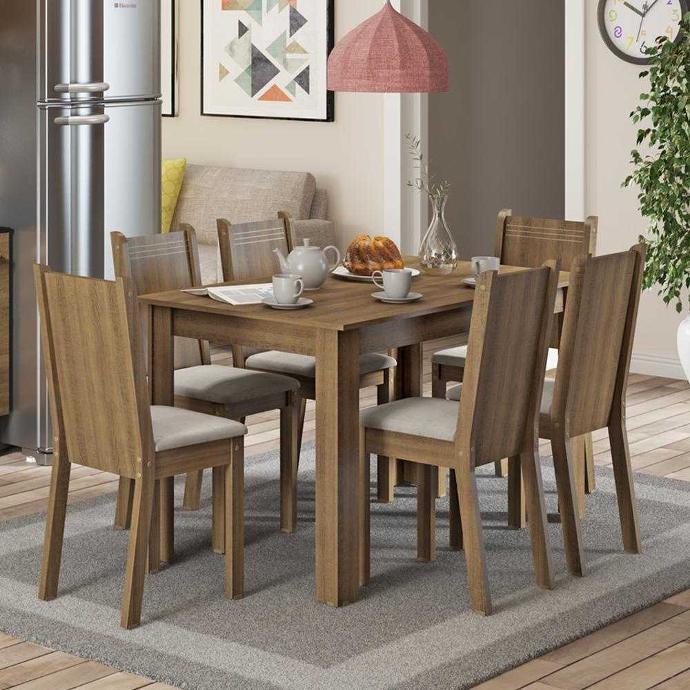 Sala de Jantar Completa: Mesa e 6 Cadeiras Rustic/Pérola