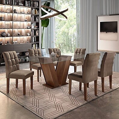 Sala de Jantar Completa: Mesa e 6 Cadeiras Vitória