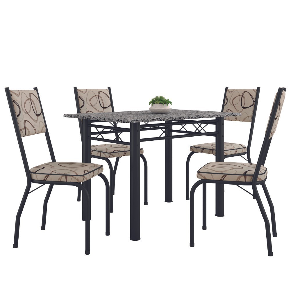 Sala de Jantar Completa: Mesa Granito + 4 Cadeiras
