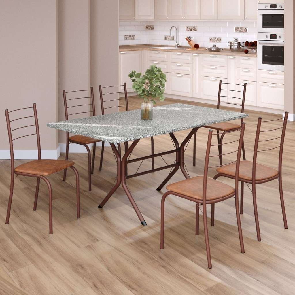 Sala de Jantar Completa: Mesa Granito + 6 Cadeiras