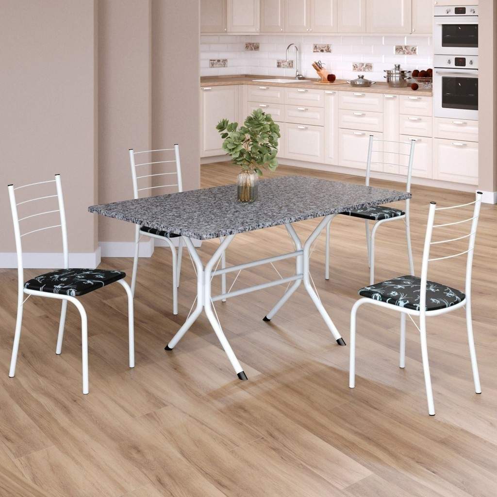 Sala de Jantar Completa: Mesa Granito Ocre + 4 Cadeiras