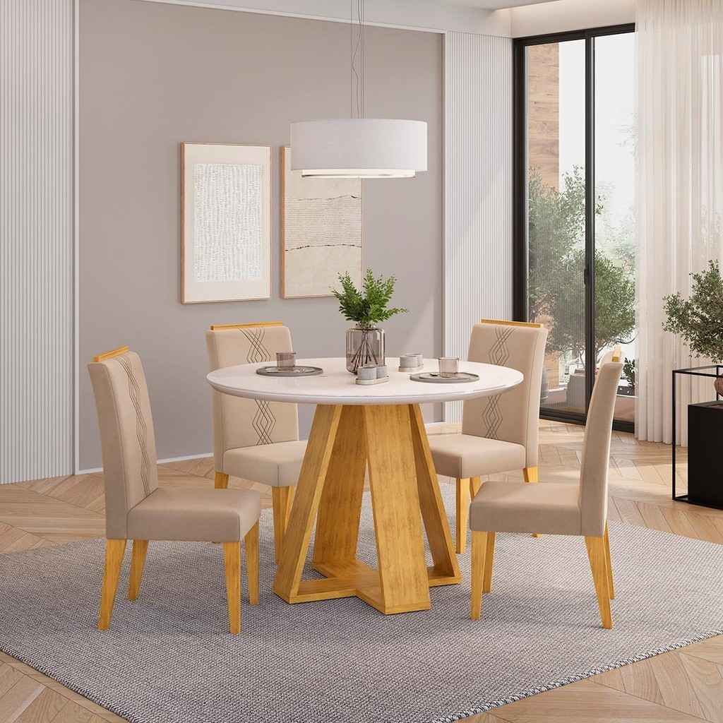Sala de Jantar Completa: Mesa Kiara + 4 Cadeiras Yasmin