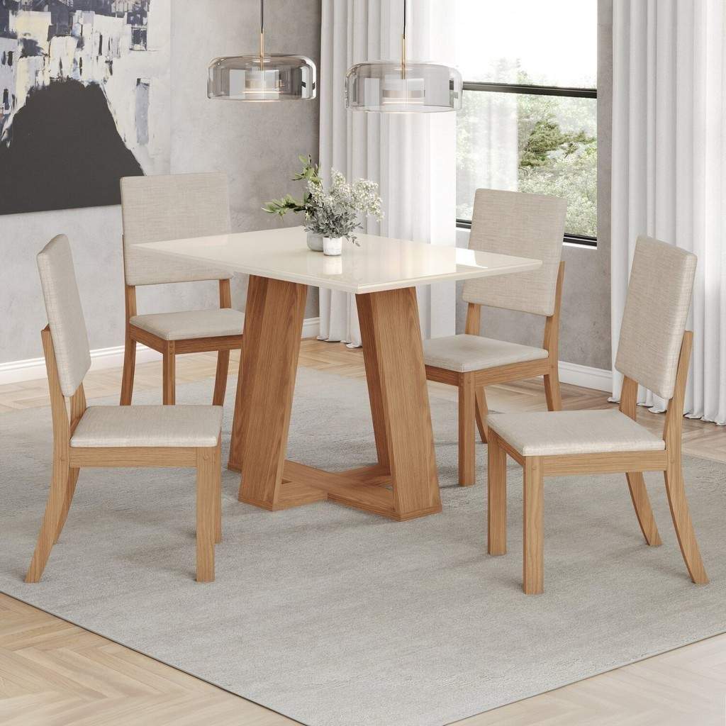 Sala de Jantar Completa: Mesa Lins + 4 Cadeiras