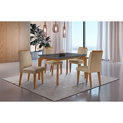 Sala de Jantar Completa: Mesa Liz + 4 Cadeiras