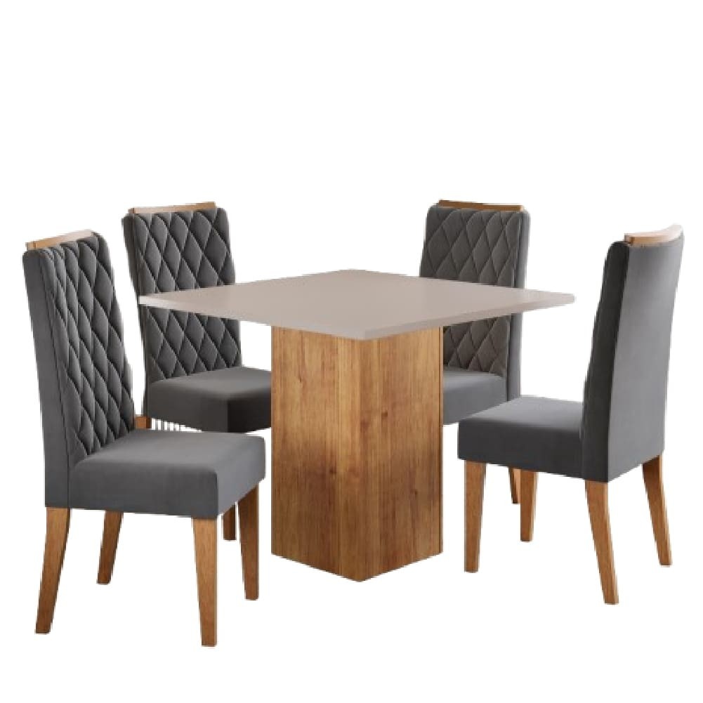 Sala de Jantar Completa: Mesa Lord + 4 Cadeiras Veludo