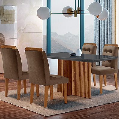 Sala de Jantar Completa: Mesa Olímpia + 4 Cadeiras Carol