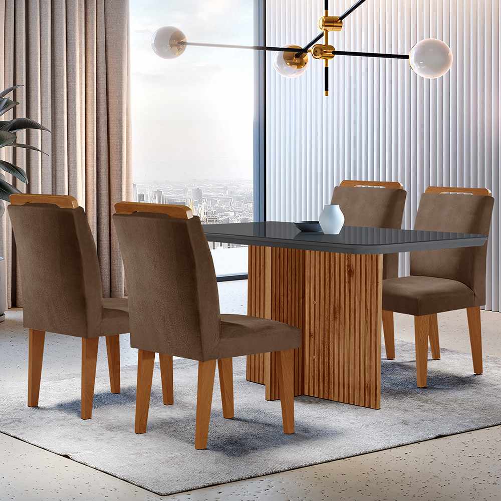 Sala de Jantar Completa: Mesa Olimpia + 4 Cadeiras