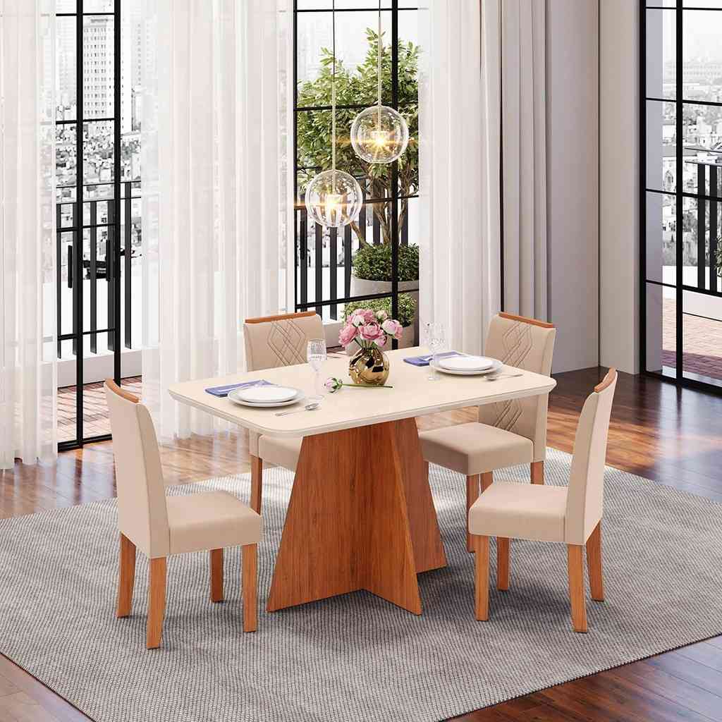 Sala de Jantar Completa: Mesa Siena + 4 Cadeiras Ayla