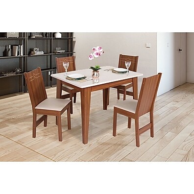 Sala de Jantar Giovana: Mesa + 4 Cadeiras