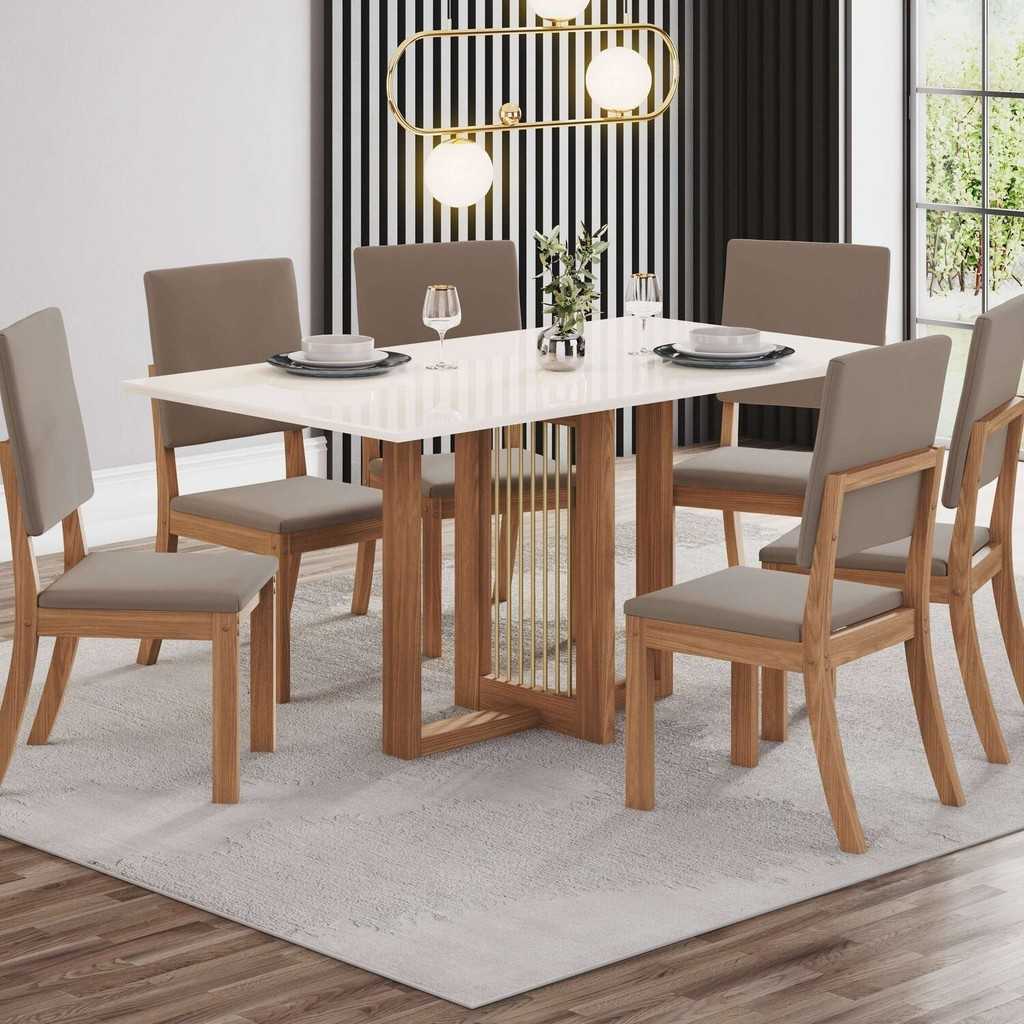 Sala de Jantar Kelly: 6 Cadeiras + Mesa Retangular