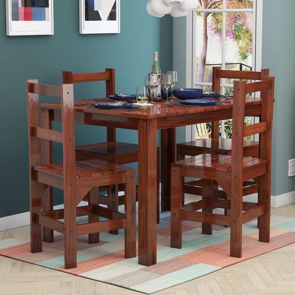 Sala de Jantar Mogno: Mesa e 4 Cadeiras