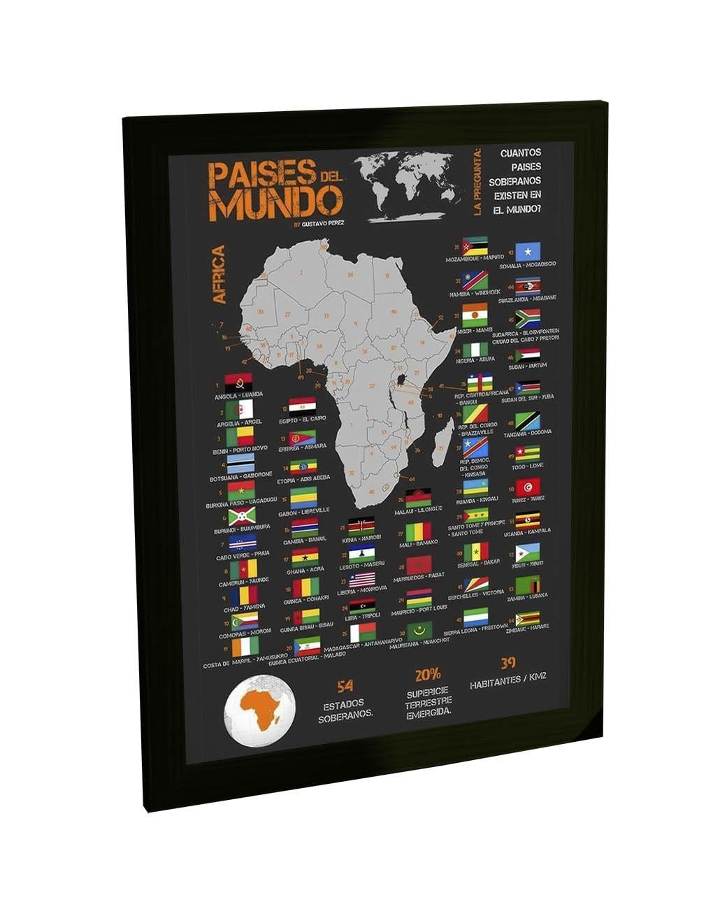 Quadro Decorativo Países do Mundo - África | Mapa Exclusivo para Decoração de Quarto e Sala