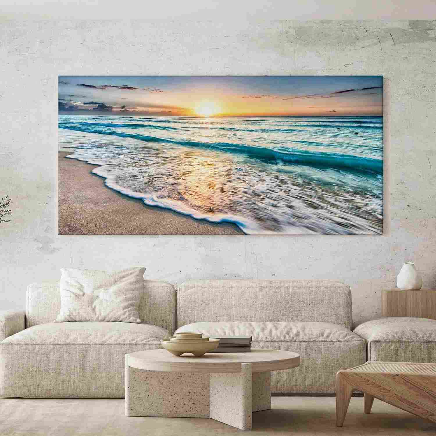Quadro Decorativo Paisagem Praia Nascer Sol 100x50cm - Tela Grande para Sala, Quarto ou Hall