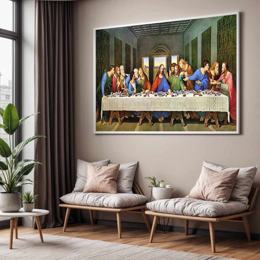 Quadro Santa Ceia Religioso com Moldura - Impressão 4K para Sala e Quarto