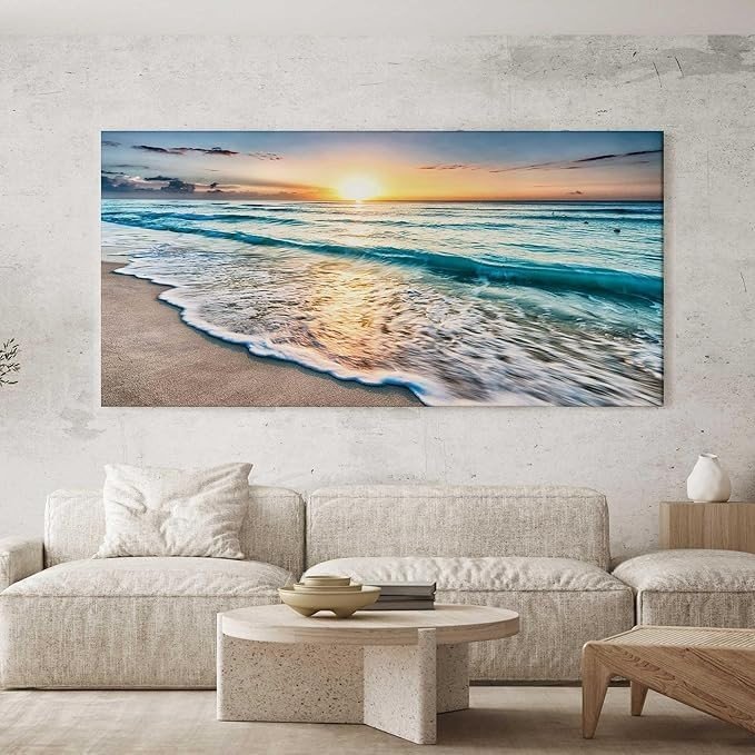 Quadro Decorativo Paisagem Praia Nascer Sol 100x70cm - Tela Canvas para Sala, Quarto ou Hall