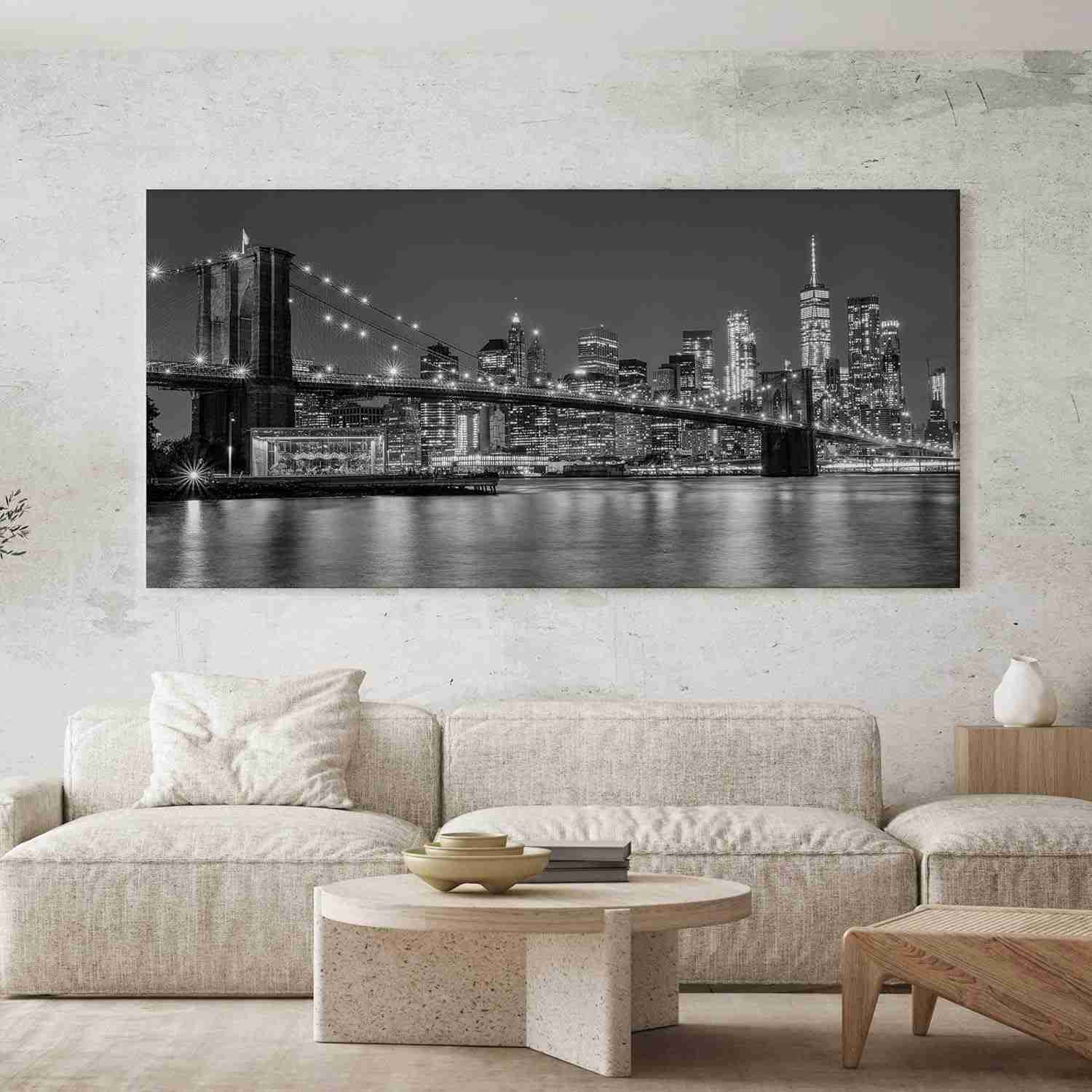 Quadro Decorativo Manhattan NY 130x70cm - Paisagem Urbana em Preto e Branco para Sala e Quarto