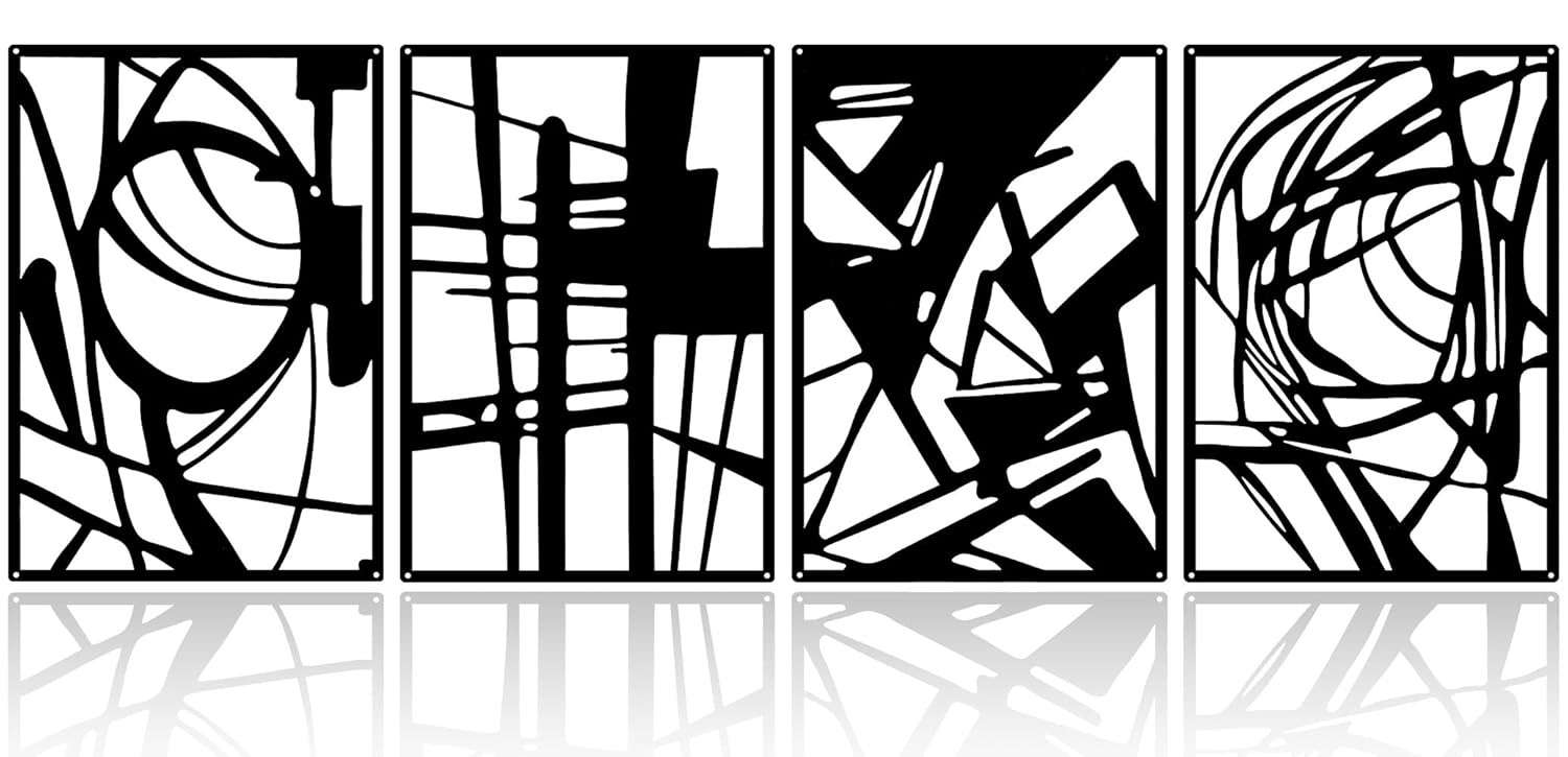 Quadros Decorativos para Escritório e Sala de Estar - Conjunto de 4 em Metal Preto Moderno 41x28cm