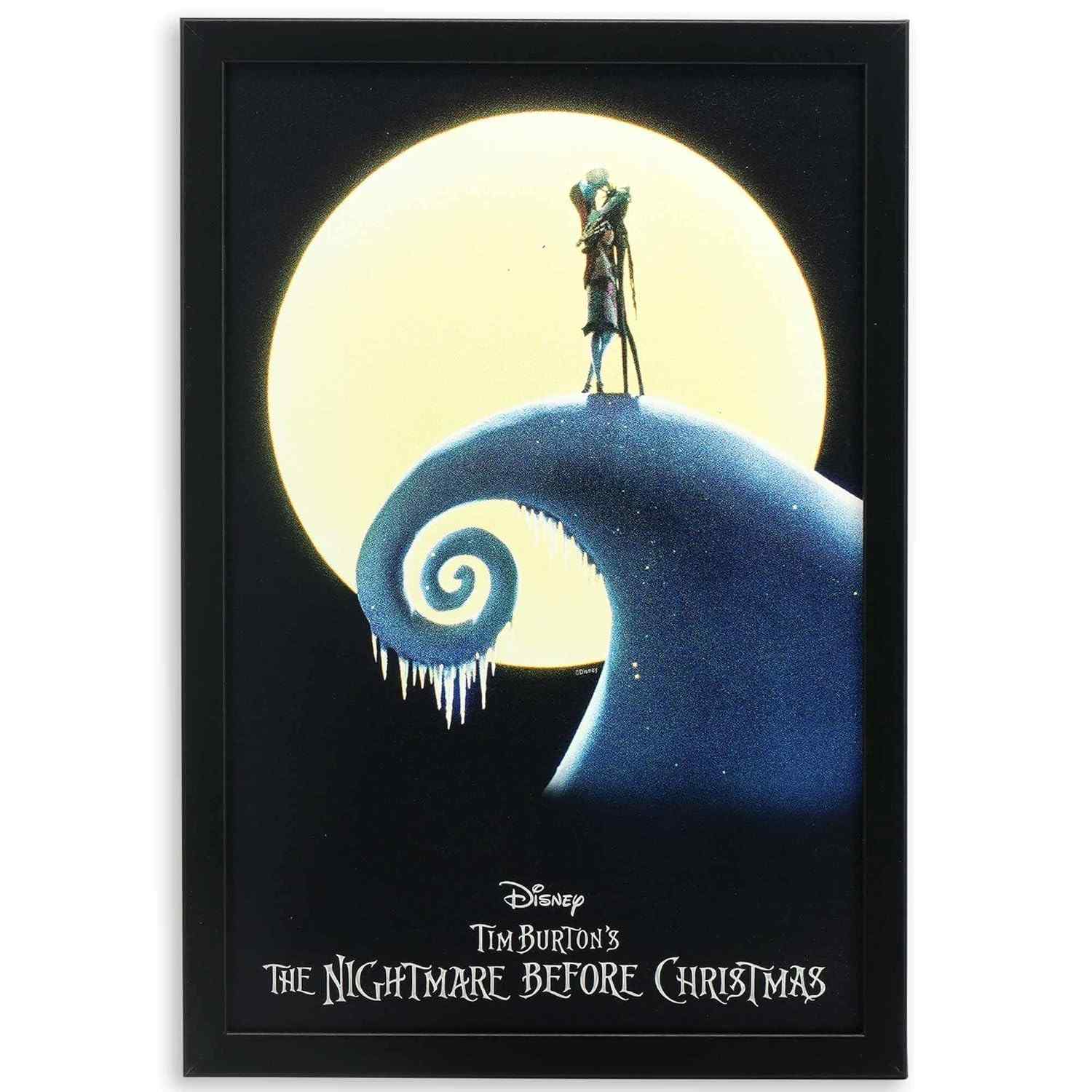Pôster Emoldurado The Nightmare Before Christmas - Jack e Sally em Madeira MDF para Decoração de Parede