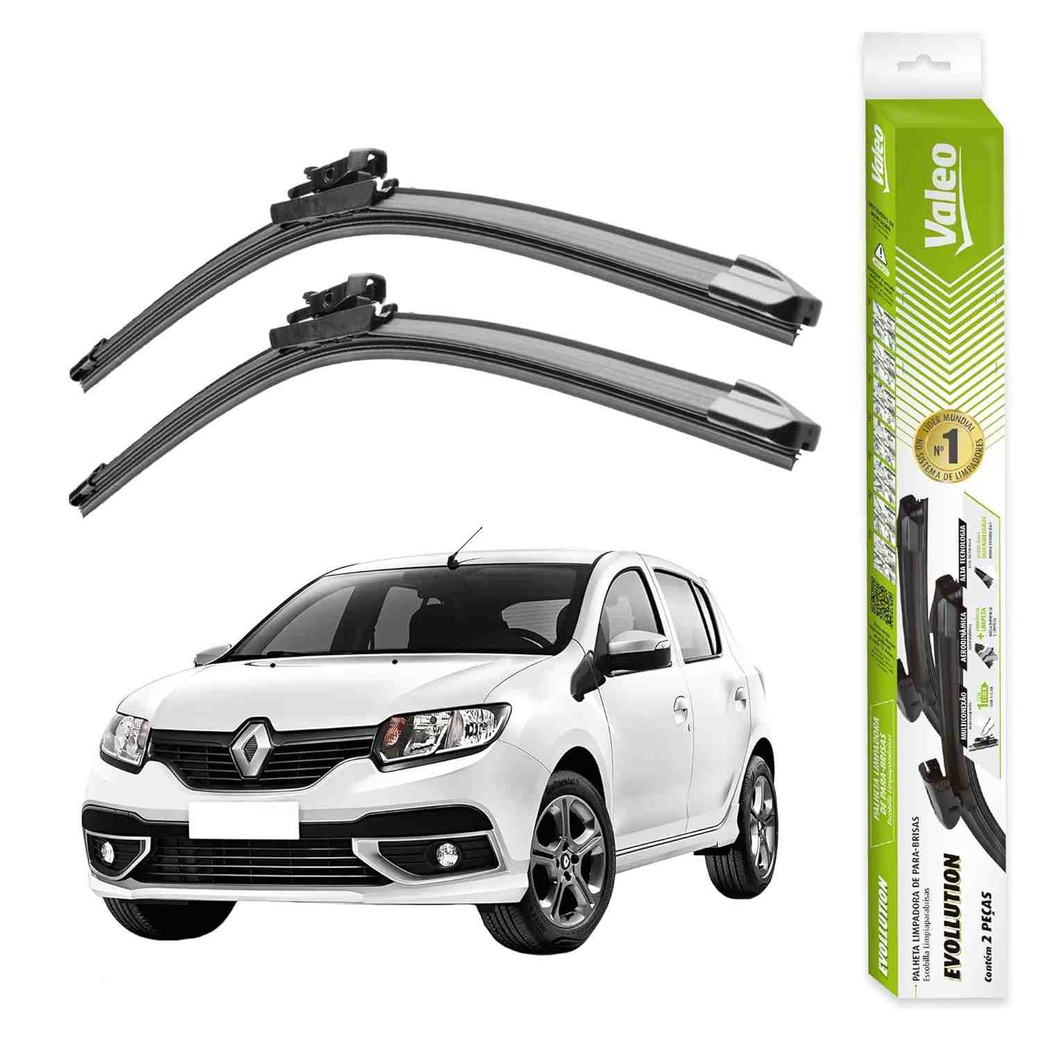 Par de Palhetas Limpador Parabrisa Valeo Evolution Original - Renault Sandero (2015-2023)