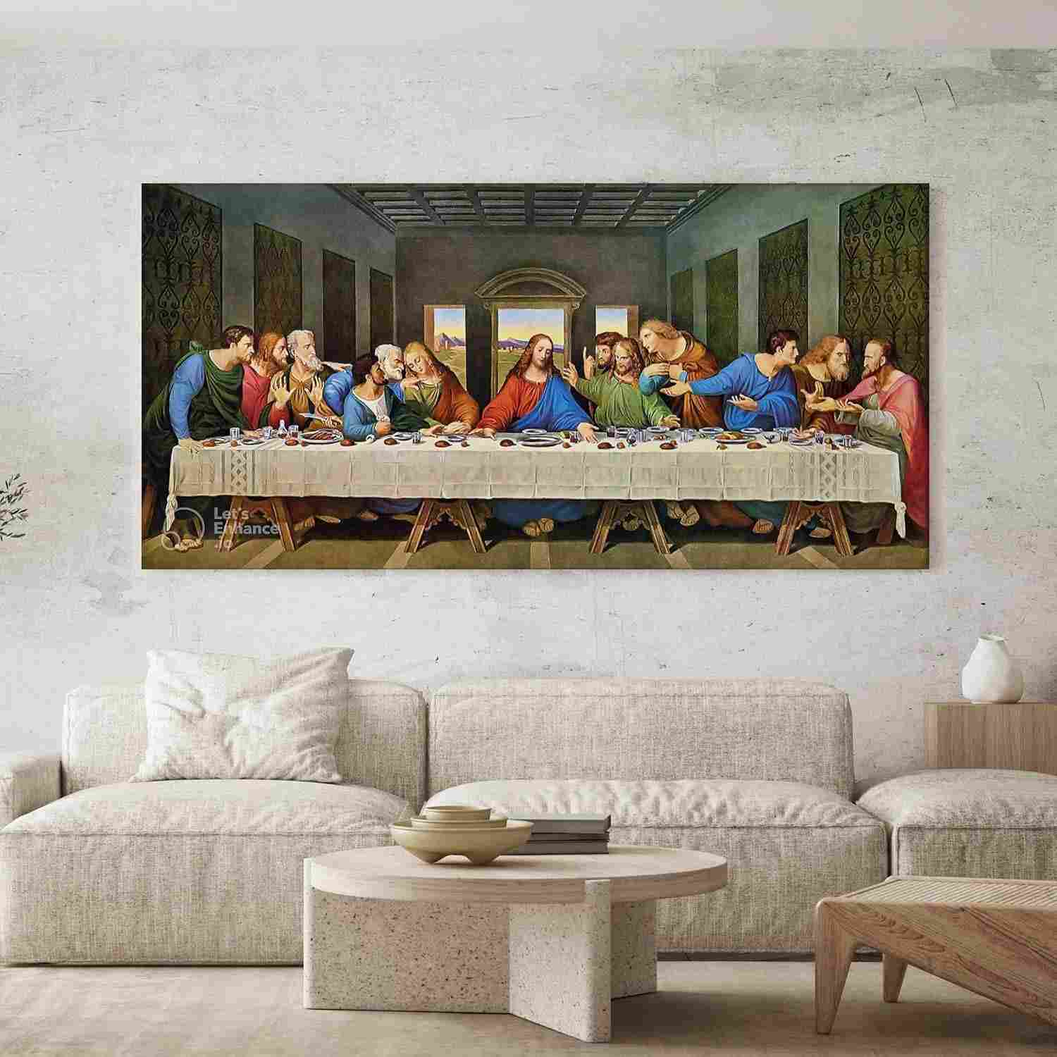 Quadro Decorativo Santa Ceia - Jesus Religioso 100x50cm em Tecido com Alta Definição
