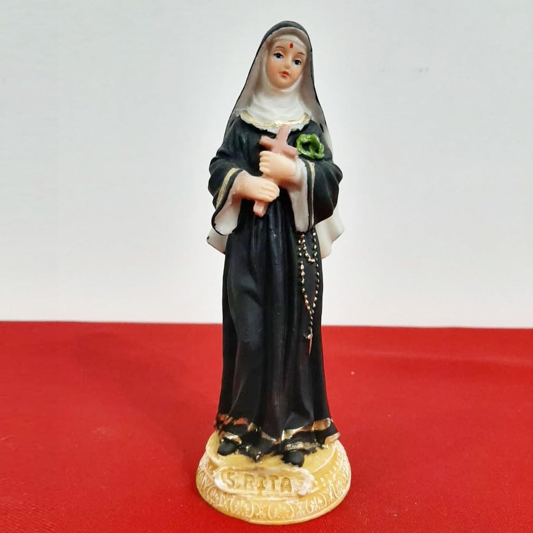 Imagem de Santa Rita de Cássia em Resina - 15 cm | Resistente e Durável para Decoração Sagrada