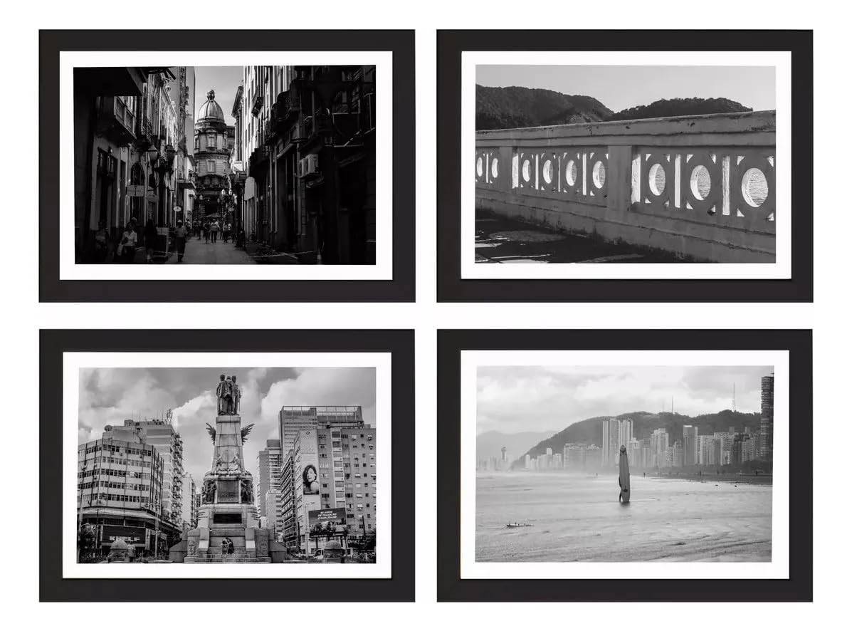 Kit 4 Quadros Decorativos Retrô Santos - Lembrança da Cidade com Estilo Náutico