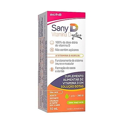 Sany D Solução Gotas Sabor Maçã Verde 10ml – Suplemento de Vitamina D