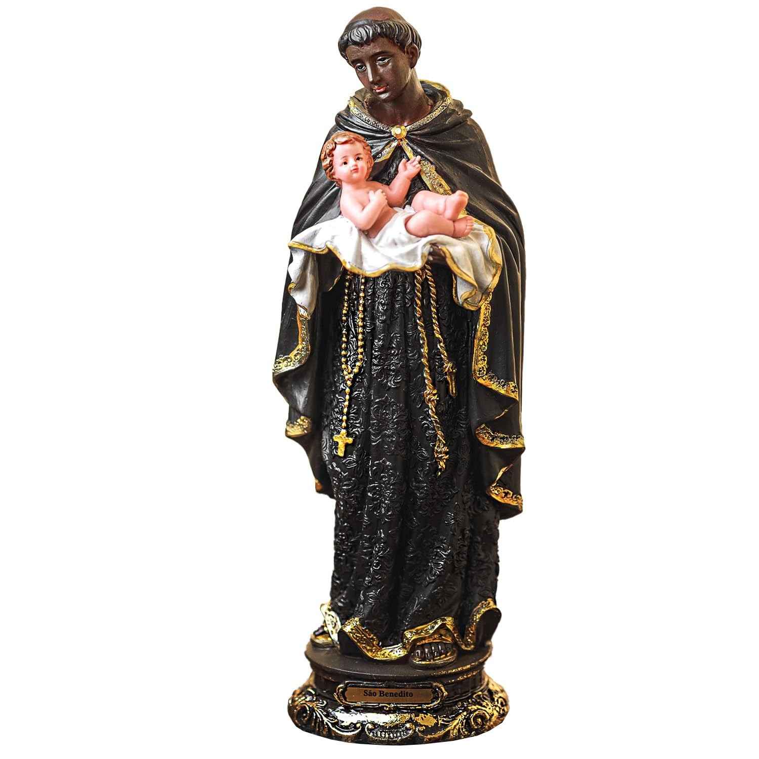 Imagem de São Benedito em Resina 30cm - Peça Sagrada Importada para Decoração e Oração