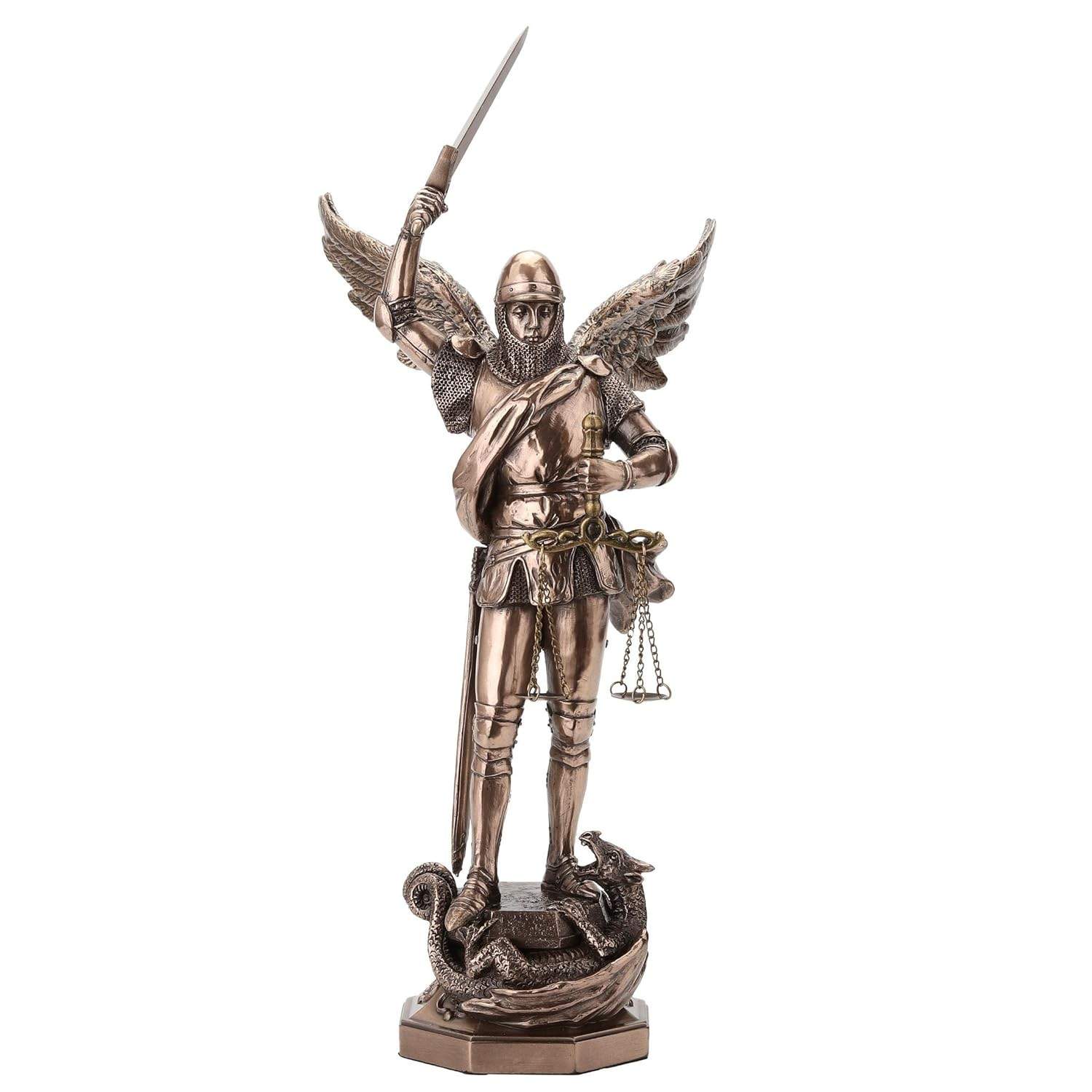 Escultura de São Miguel Arcanjo em Resina com Acabamento Bronze - 29 cm | Decoração Elegante e Espiritual
