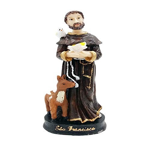 São Francisco de Assis - Escultura em Resina Detalhada 15 cm | Imagem Sagrada com Acabamento Artesanal