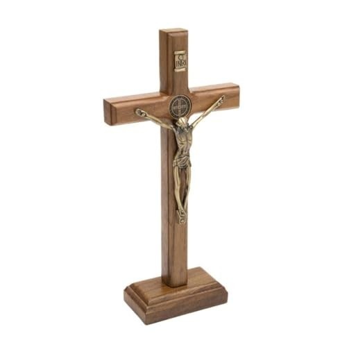 Crucifixo de Madeira com Medalha de São Bento 19cm - Mesa ou Parede