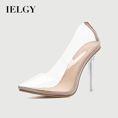 Sapatilha IELGY Crystal Clear com Salto 12,5 cm - Damasco