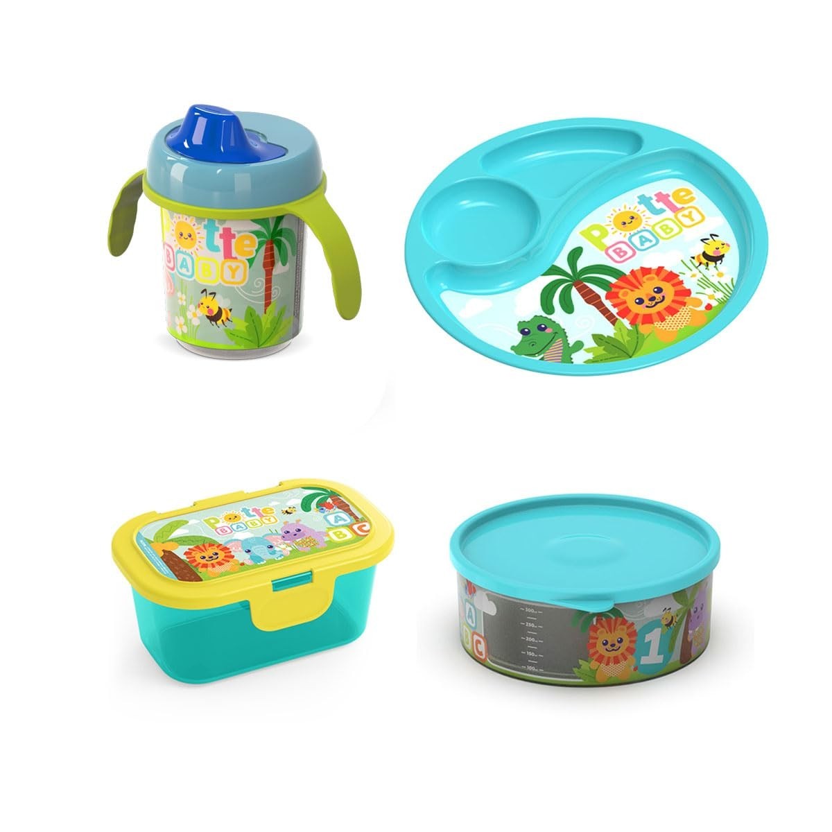 Conjunto Alimentação Baby Azul - 4 Peças Seguro e Prático para Refeições Saudáveis