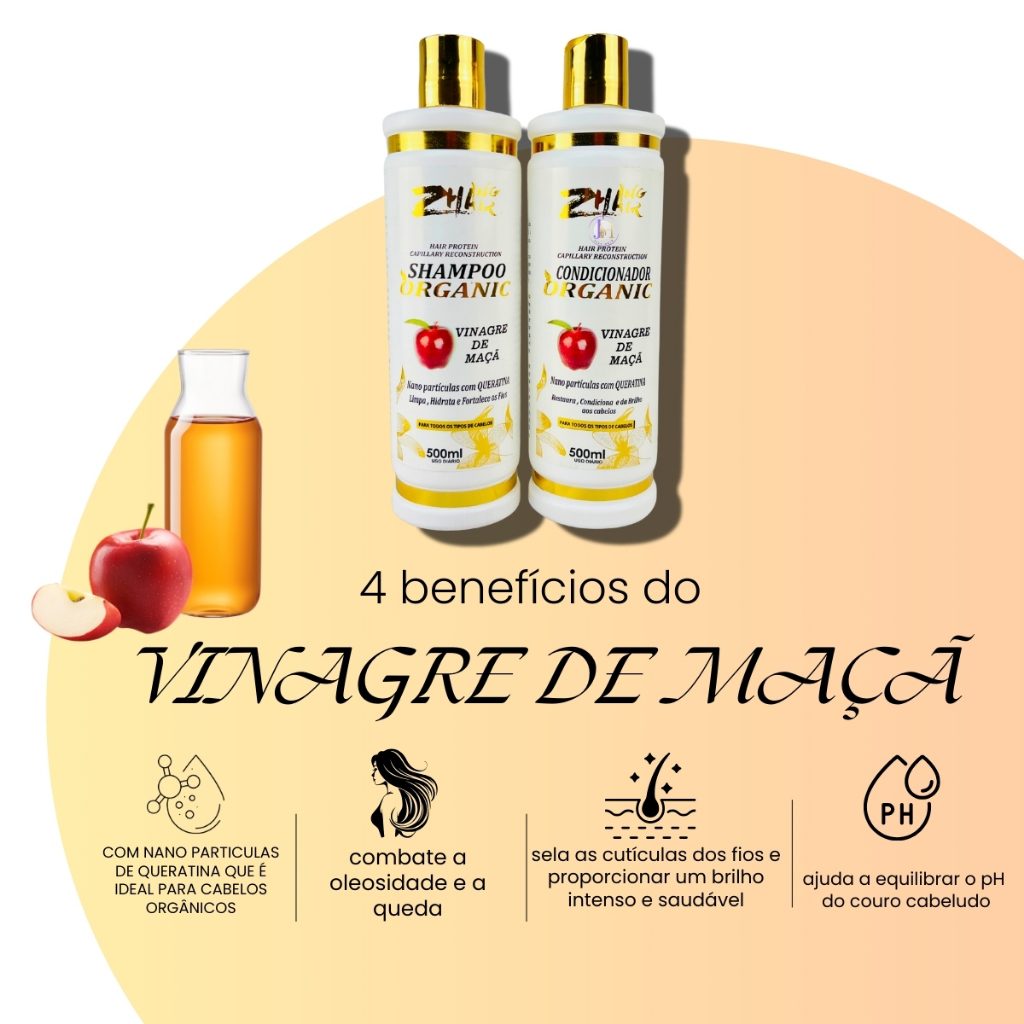 Shampoo e Condicionador Vinagre de Maçã Zhang: Brilho Intenso e Cabelos Saudáveis