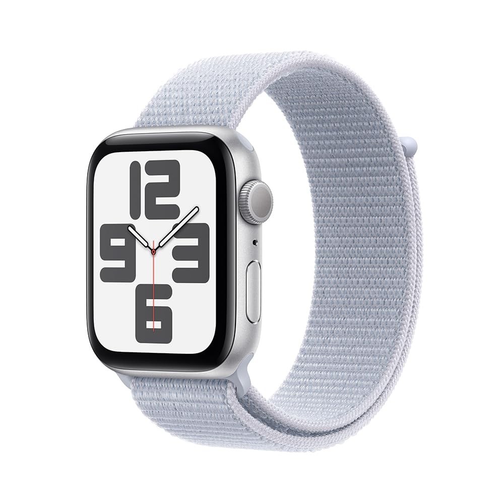 Apple Watch SE GPS 44mm: Conectividade, Saúde e Estilo | Caixa Prateada e Pulseira Nuvem Azul