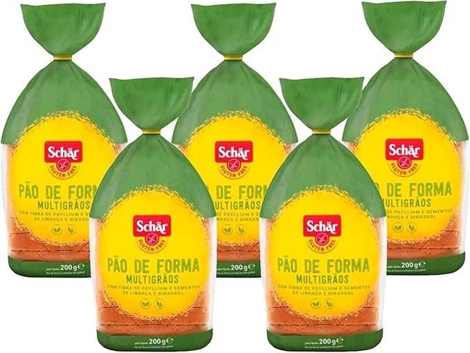 Kit 5 Pão de Forma Multigrãos Sem Glúten Vegan Schar 200g