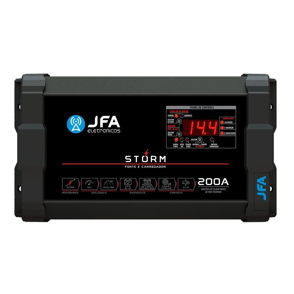 Fonte Carregador Automotivo JFA Storm 200A SCI Bivolt: Potência e Diagnóstico Inteligente