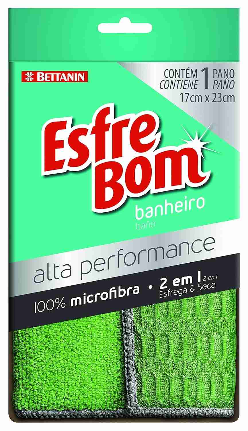 EsfreBom Pano Alta Performance para Banheiro - Microfibra 2 em 1, Seca e Esfrega, Cor Verde - Bettanin