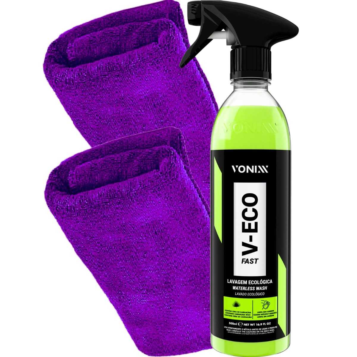 Shampoo a Seco para Carro V-Eco Fast + 2 Panos Microfibra - Limpeza Sem Água