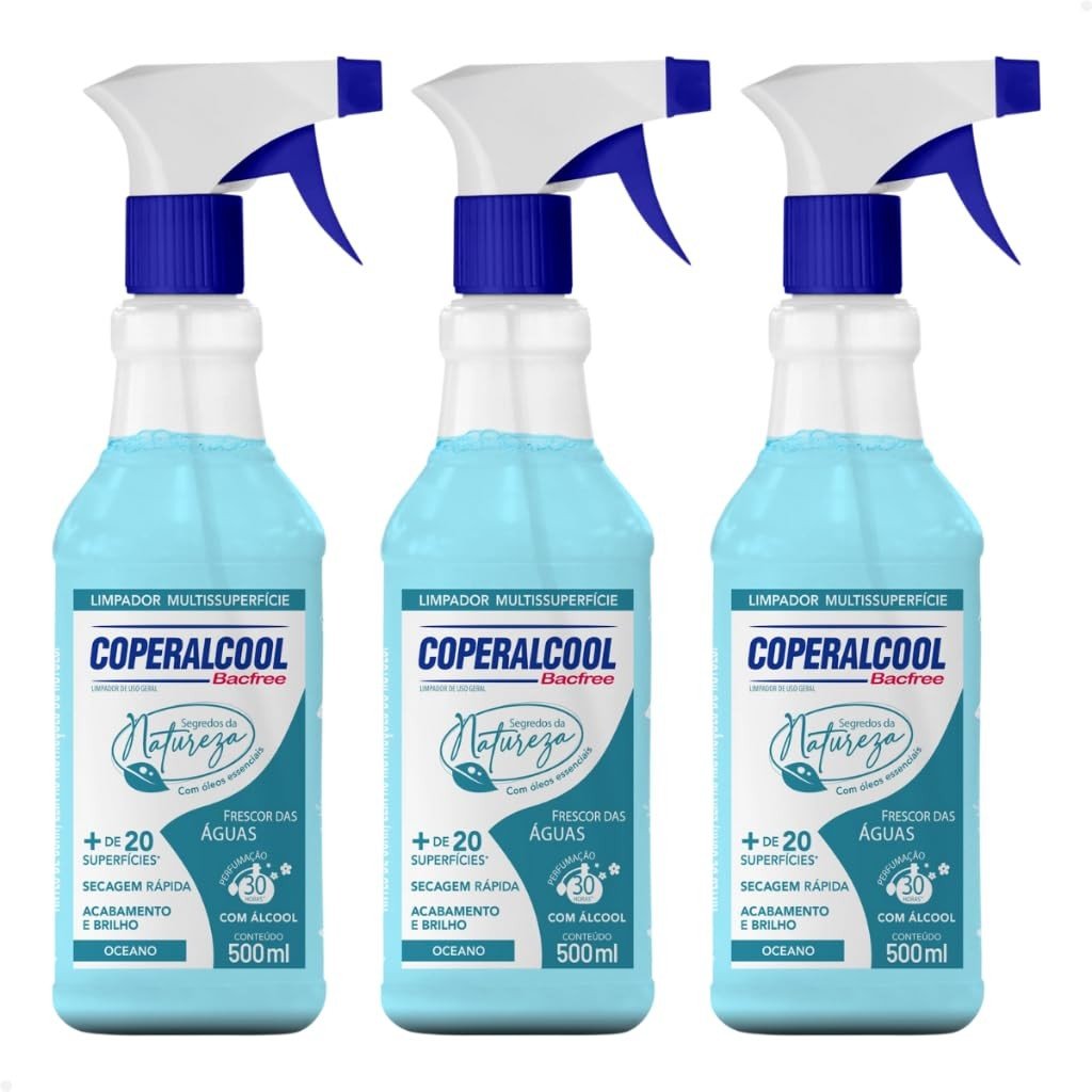 Kit 3 Álcool Coperalcool Bacfree Segredos da Natureza 500ml - Frescor das Águas