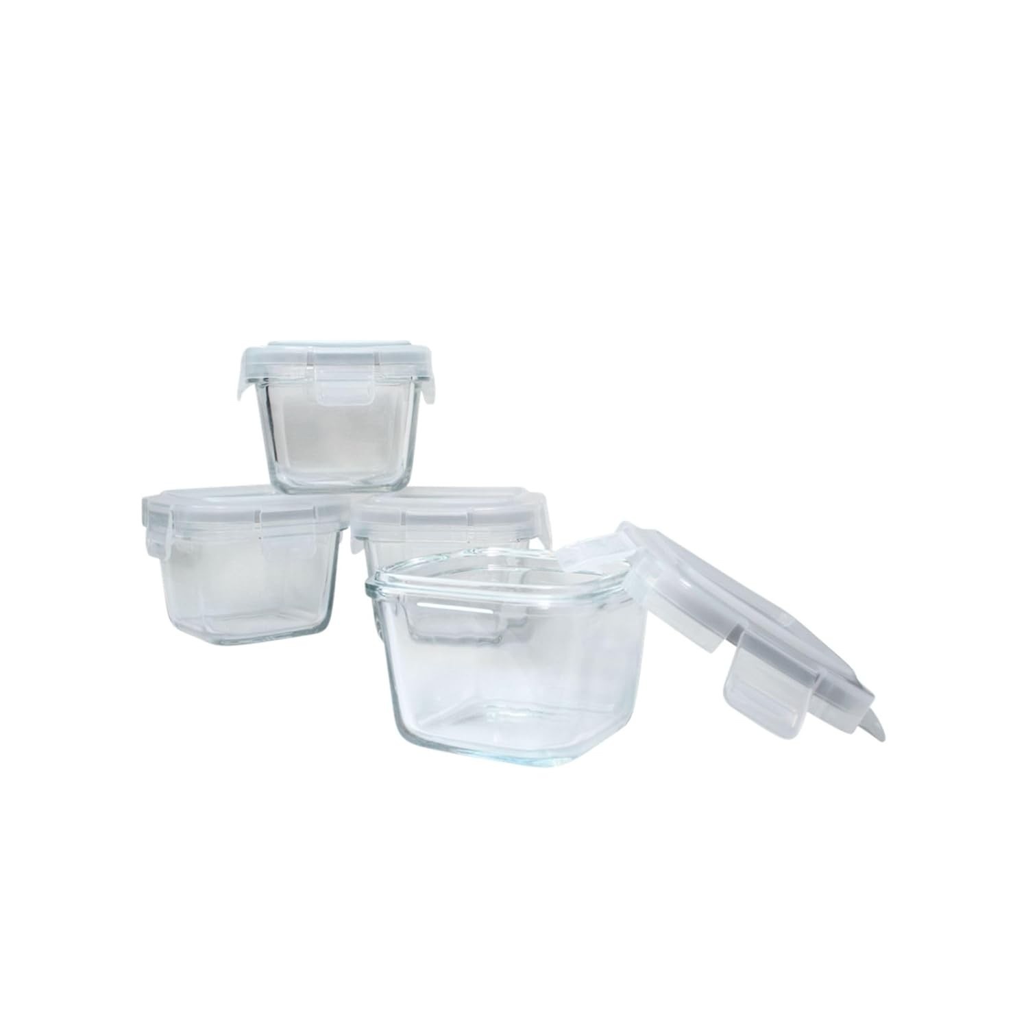 Clingo Kit 4 Potes Herméticos em Vidro - Segurança e Praticidade para Alimentação Infantil
