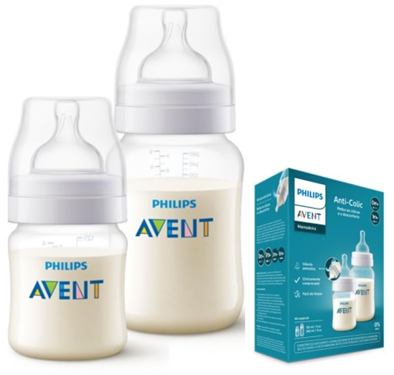 Kit Duplo Mamadeira Anti-Cólica Philips Avent 125ml + 260ml - Conforto e Segurança para Bebês