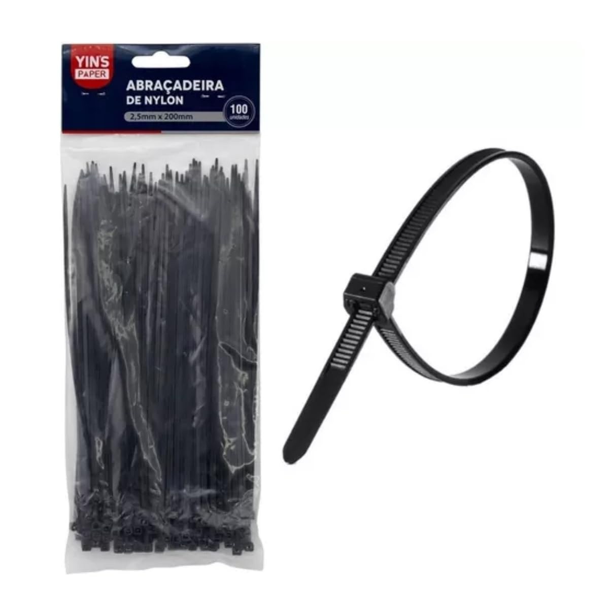 Abraçadeiras de Nylon Yins Brancas 2,5x100mm - Pacote com 100 Unidades | Organização e Segurança