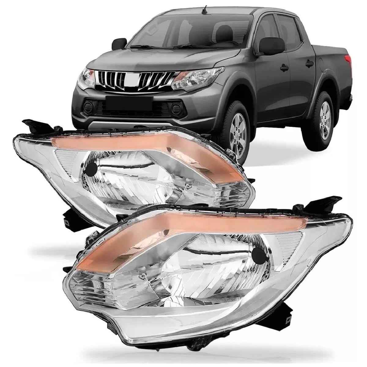Par de Faróis L200 Triton 2017-2020 Cromado com Pisca Âmbar - Design e Segurança