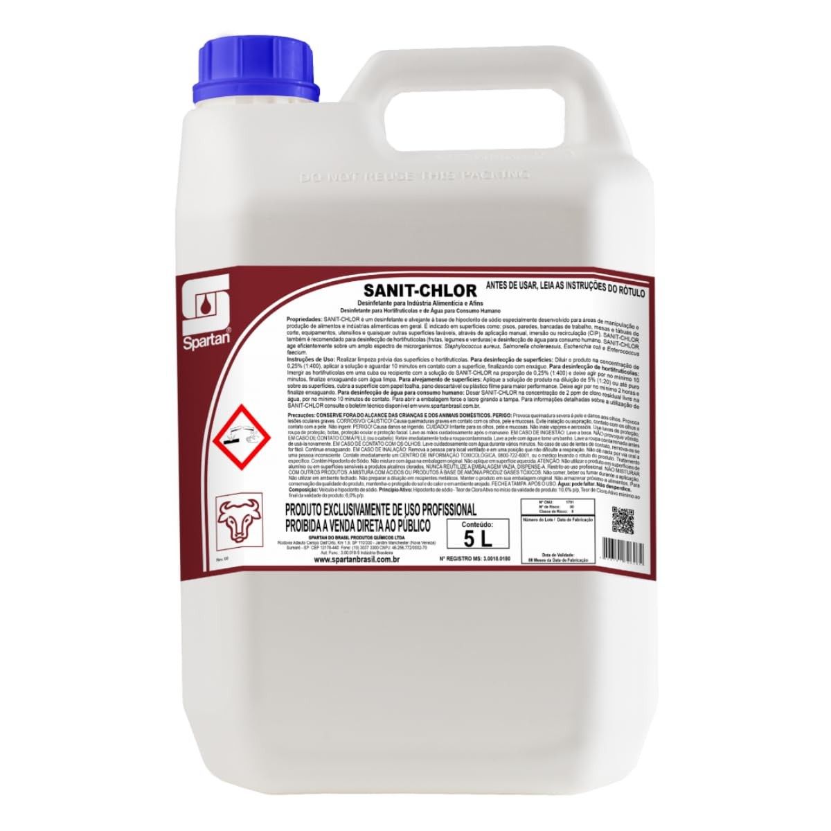 Sanit Chlor Desinfetante Clorado para Indústrias Alimentícias 5L - Alta Eficácia e Segurança Sanitária