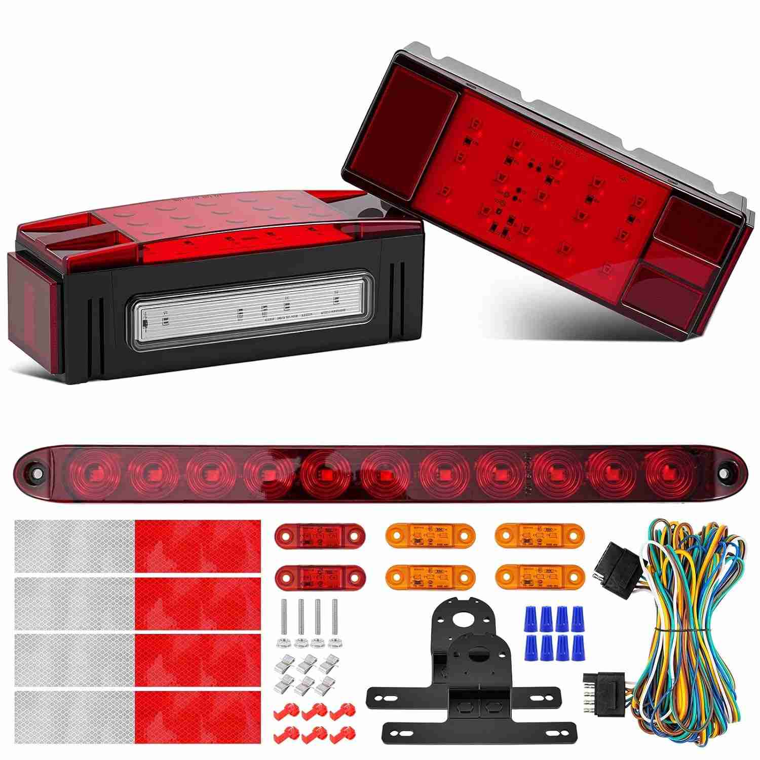 Kit Luzes de Reboque LED Submersível Retangular 12V - Segurança e Durabilidade para Barcos, Trailers e Caminhões