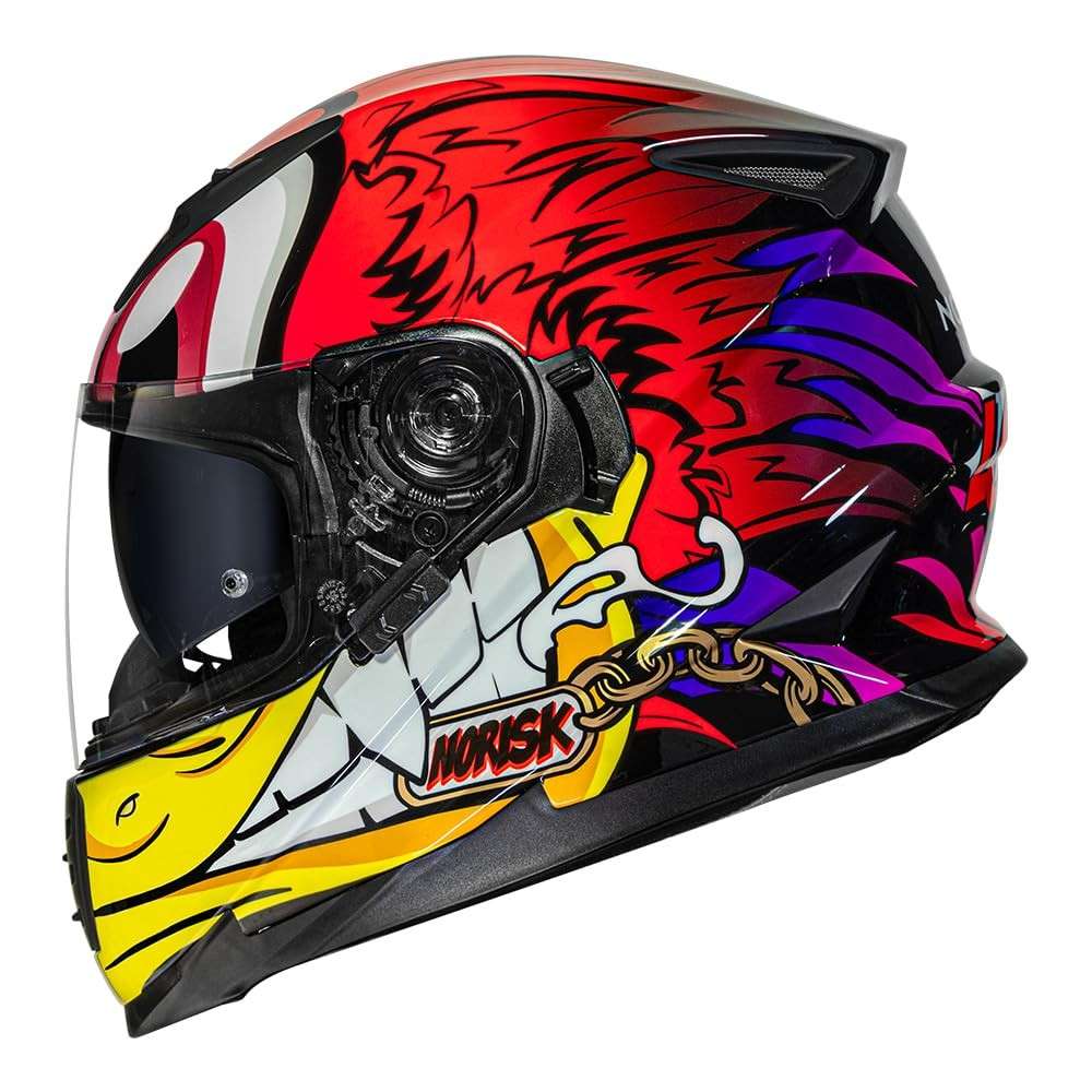 Capacete Norisk FF302 Loko Branco Vermelho e Amarelo - Segurança e Estilo para Sua Pilotagem